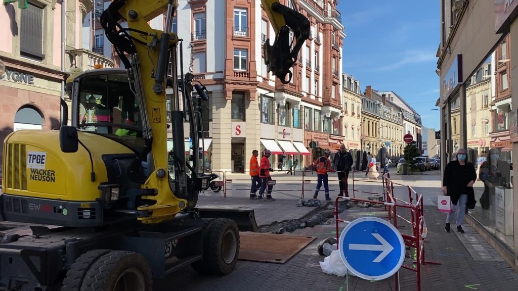 Travaux en zone piétonne de Sarreguemines