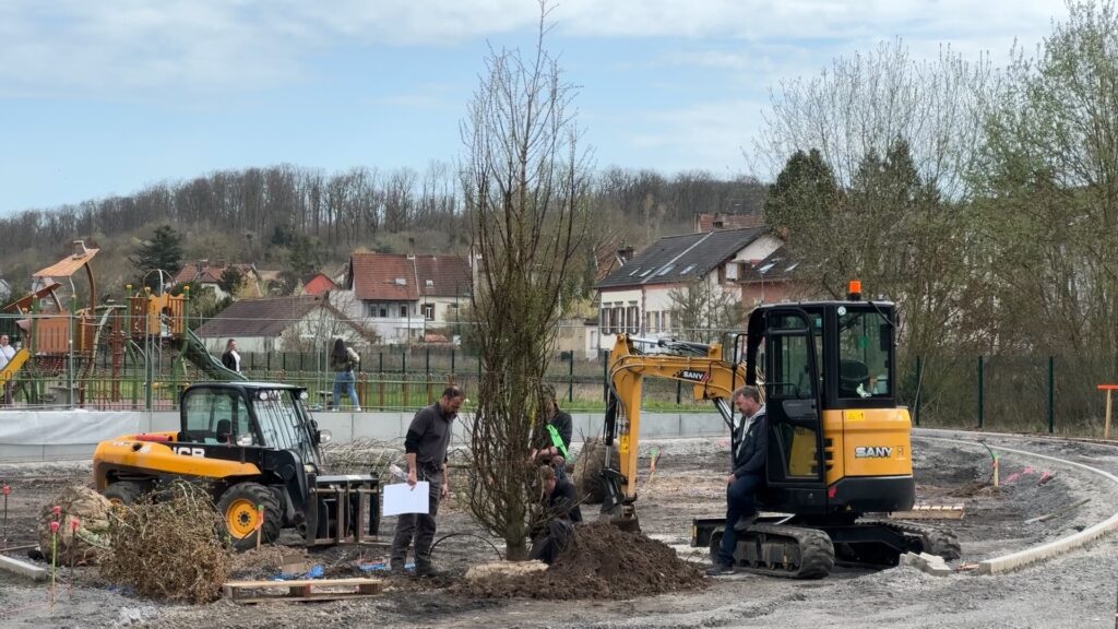 Plantation de la végétation devant la future salle culturelle de Rémelfing